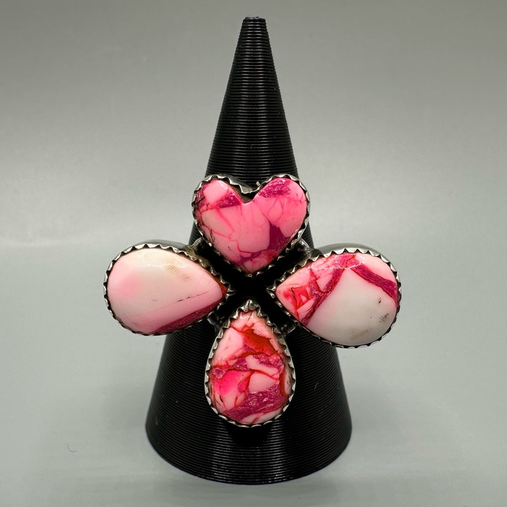 Candy Cane Dahlia Kingman Sterling Silver 925 Handmade Heart-Shaped Ring OOAK